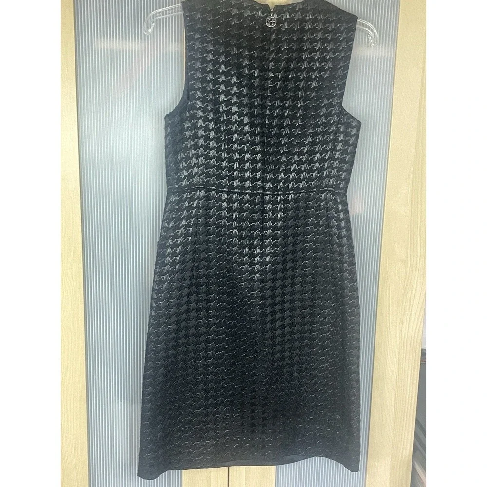Tory Burch Black Metallic Dress Sz 4 Houndstooth Pockets‎ Preppy Goth Party